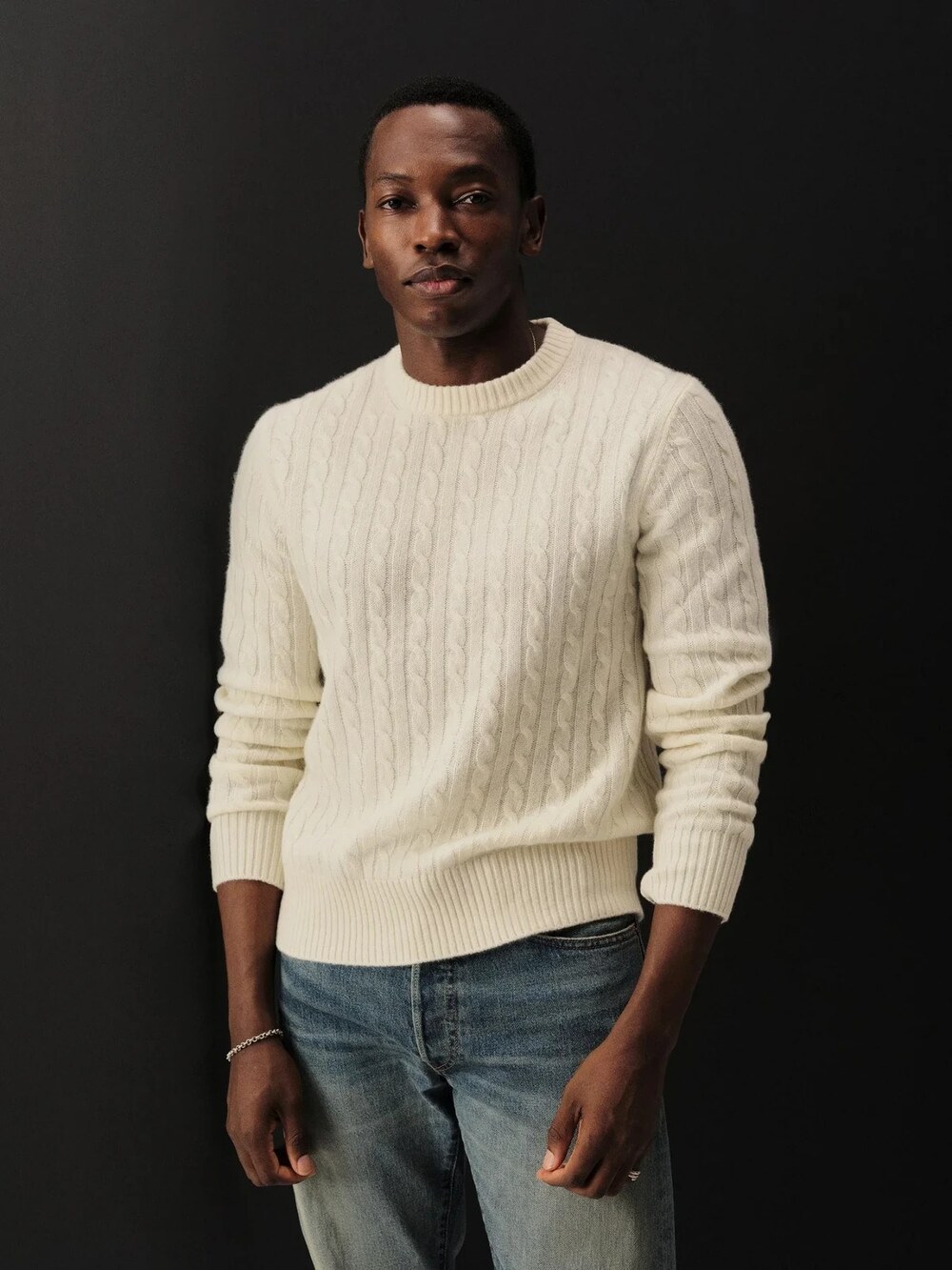 Buck Mason Natural California Cashmere Cable Crew Sz Large MSRP $368 NWI [BA22]